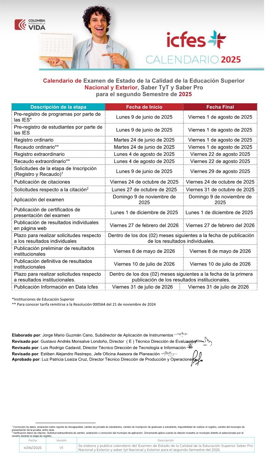 Calendario saber pro 2025 - I